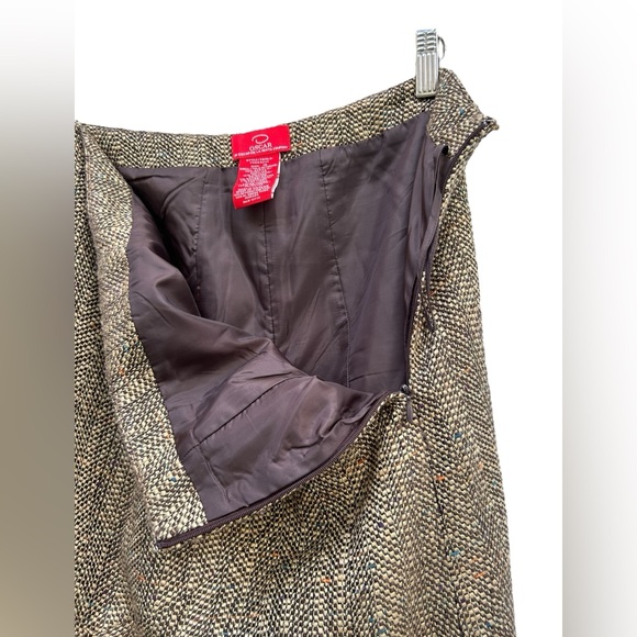 Oscar De La Renta Tweed Skirt Sz 14 A-Line Olive Green Academia Cottagecore Boho - Picture 11 of 16